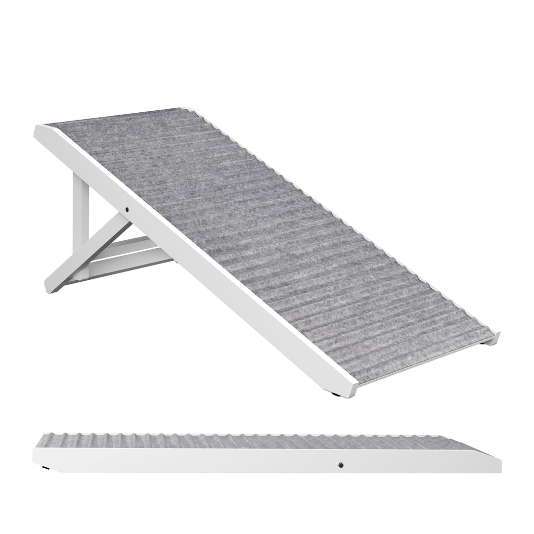 Relaxdays Hunderampe, höhenverstellbar 38–43 cm, klappbar, rutschfest, Holz, 35 kg, Hundetreppe Bett