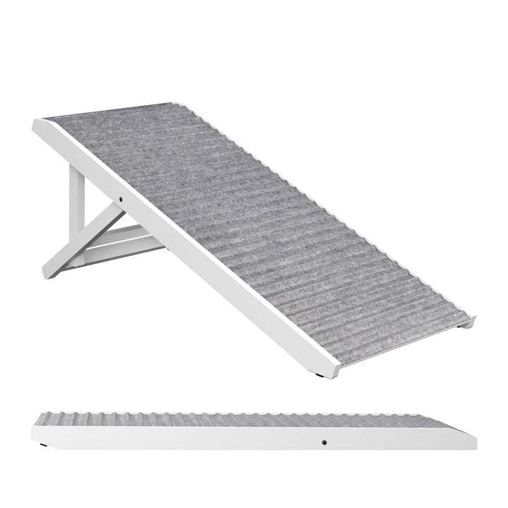 Relaxdays Hunderampe, höhenverstellbar 38–43 cm, klappbar, rutschfest, Holz, 35 kg, Hundetreppe Bett