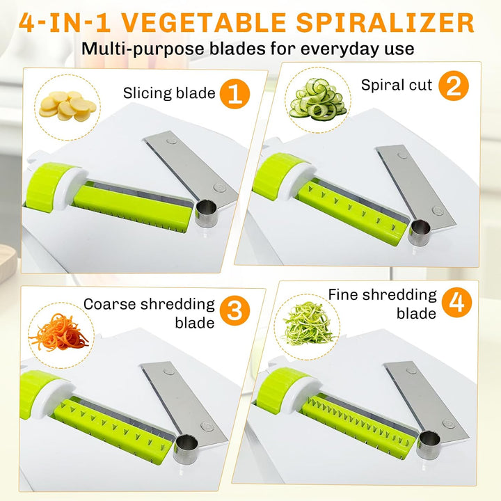 Spiralschneider Gemüse 4-in-1 mit Behälter, Zucchini Spaghetti Schneider, BPA-frei, für Karotte & Gu
