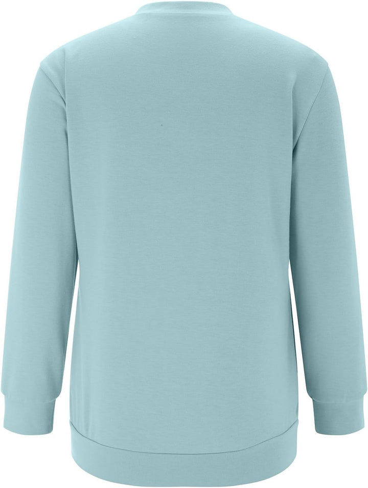 Sweatshirt Damen Pullover ohne Kapuze Rundhals Langarmshirt Frühling Sommer Farbblock Pulli Casual L