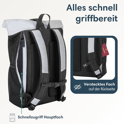 LARKSON Rolltop Rucksack Damen Gross Schwarz Reflektierend - No 2 - Daypack für Schule, Uni, Fahrrad