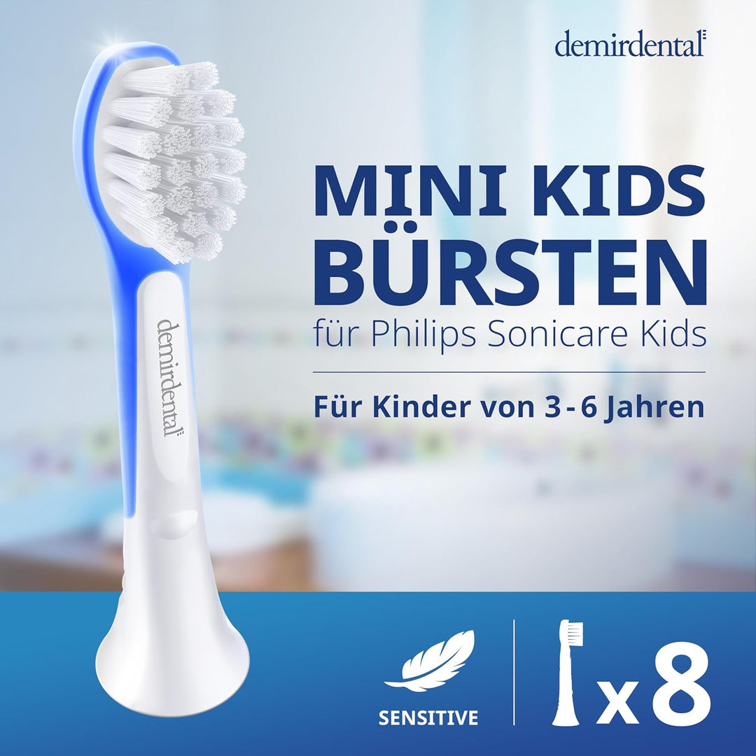 demirdental Kinder Ersatzbürsten passend für Philips Sonicare Kids, Compact Mini Bürstenköpfe für 3-