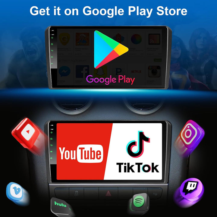 Android Autoradio mit Navi Bildschirm Carplay Android Auto für Audi A3 S3 RS3 2003-2012,9 Zoll 4GB+6