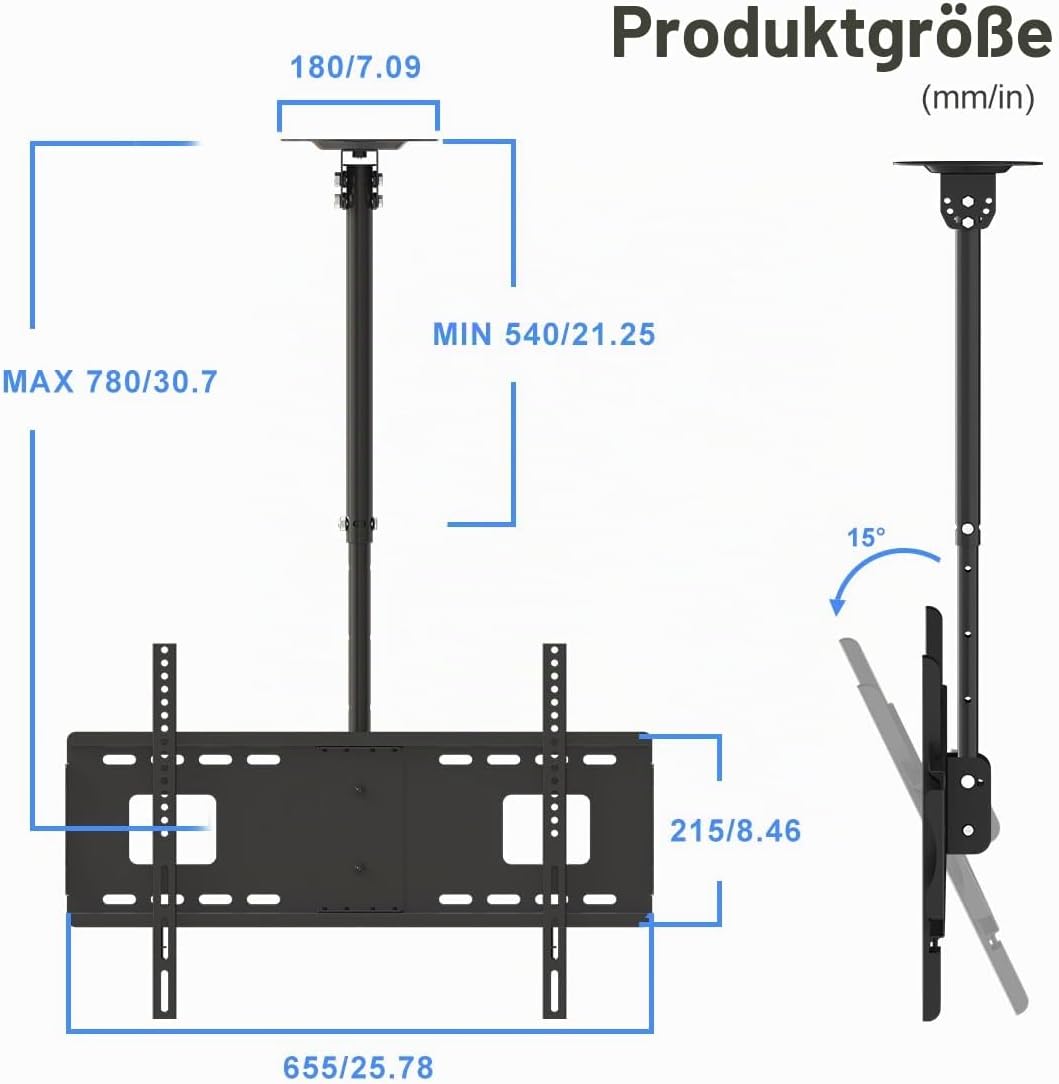 Suptek TV Deckenhalterung für 37-75 Zoll Fernseher, höhenverstellbar, neig- und schwenkbar, VESA 600