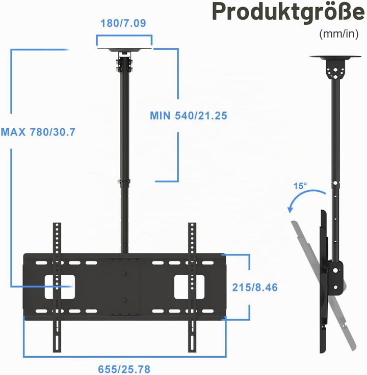 Suptek TV Deckenhalterung für 37-75 Zoll Fernseher, höhenverstellbar, neig- und schwenkbar, VESA 600