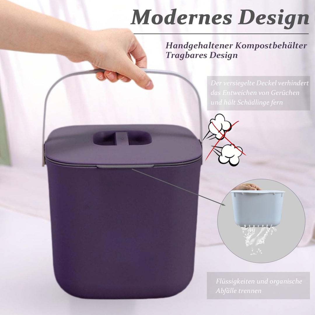 Biomülleimer Küche, 4L Komposteimer Küche, Kleiner Mülleimer mit Deckel, Biomüll Behälter mit Sieb,