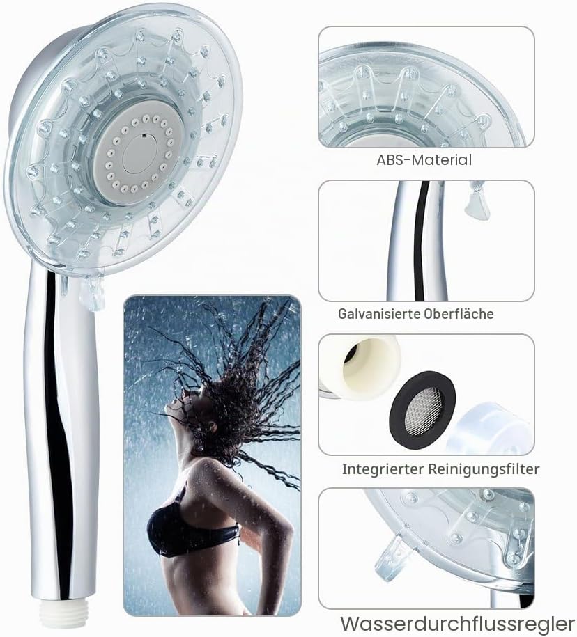 LEDGLE LED Duschkopf mit Farbwechsel LED Handbrause, 7 Farben Licht Automatische, Einstellbare Wasse