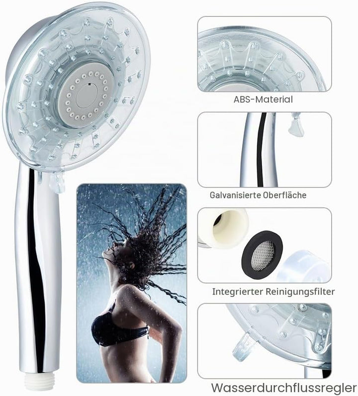 LEDGLE LED Duschkopf mit Farbwechsel LED Handbrause, 7 Farben Licht Automatische, Einstellbare Wasse