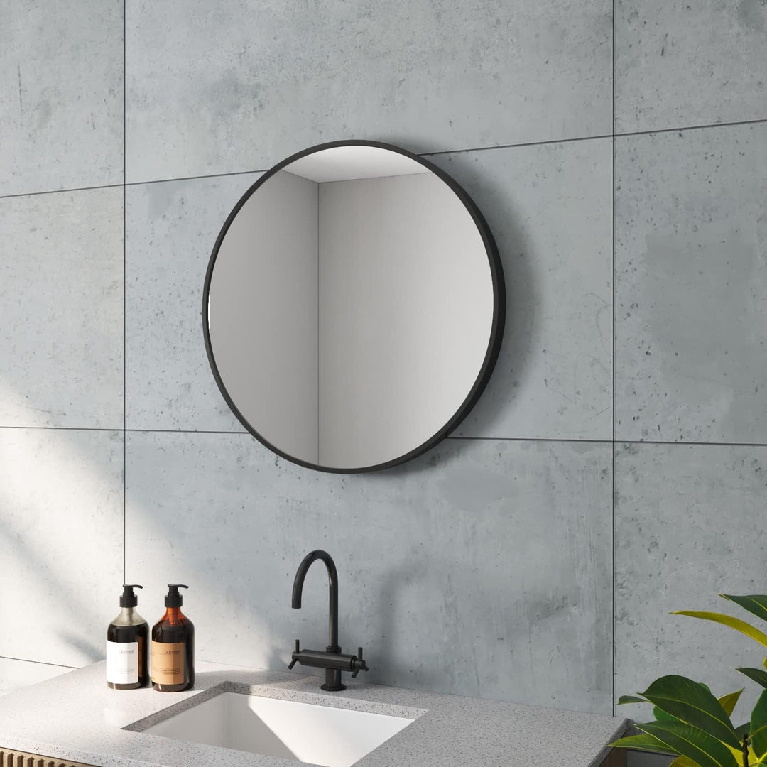 Rund Spiegel Schwarz Aluminiumrahmen Industrial Style ohne Beleuchtung 60 cm Wandspiegel Badezimmers