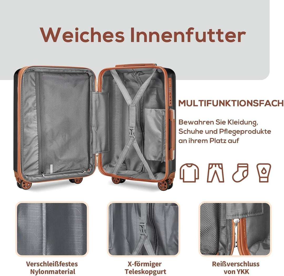 Joyway Koffer Handgepäck Kofferset 4 teilig, Hartschalen Reisekoffer mit Getränkehalter, 4 Rollen TS