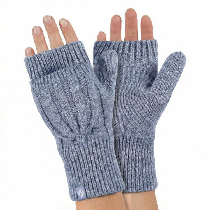 HEAT HOLDERS Fingerlose Damen-Thermo-Konverter-Handschuhe mit Zopfmuster, 2,3 Tog Dusky Blau, Dusky