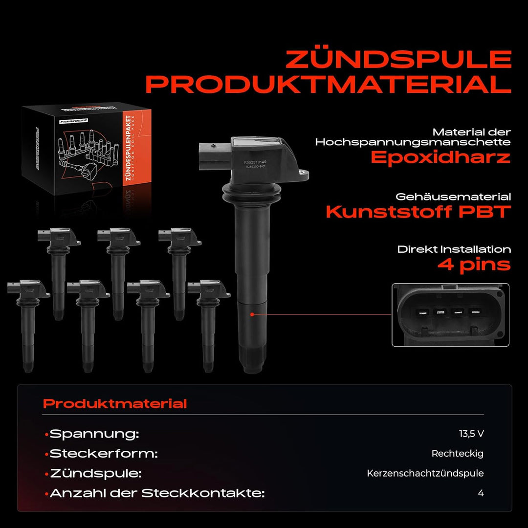 8x Zündspule für Carrera GT 980 5.7L C-a-y-e-n-n-e 9PA 4.5L Benzin 2002-2006 94860210401 Acht, Acht