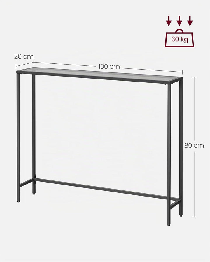 VASAGLE Konsolentisch, Beistelltisch, Oberfläche aus Hartglas, moderner Sofatisch, einfacher Aufbau,