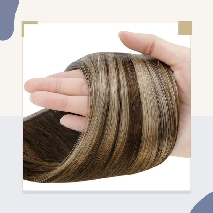 LaaVoo Zopf Extensions Echthaar Glatt Balayage Braun 30cm 70g Lang Ponytail Extension Echthaar Remy