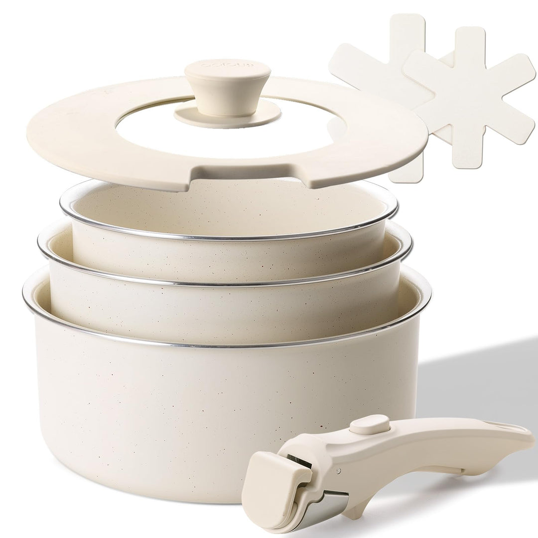 Töpfe Set mit Abnehmbaren Griffen, Keramik Topfset induktion 16/18/20cm, 3-in-1 Verschlussdeckel und