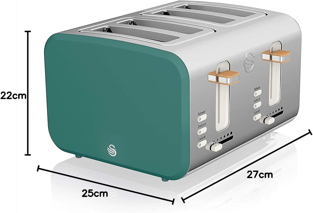 Swan Nordic Set Desayuno Kabelloser Wasserkocher, 1,7 l, 2200 W, Brot-Toaster mit breitem Schlitz, 4