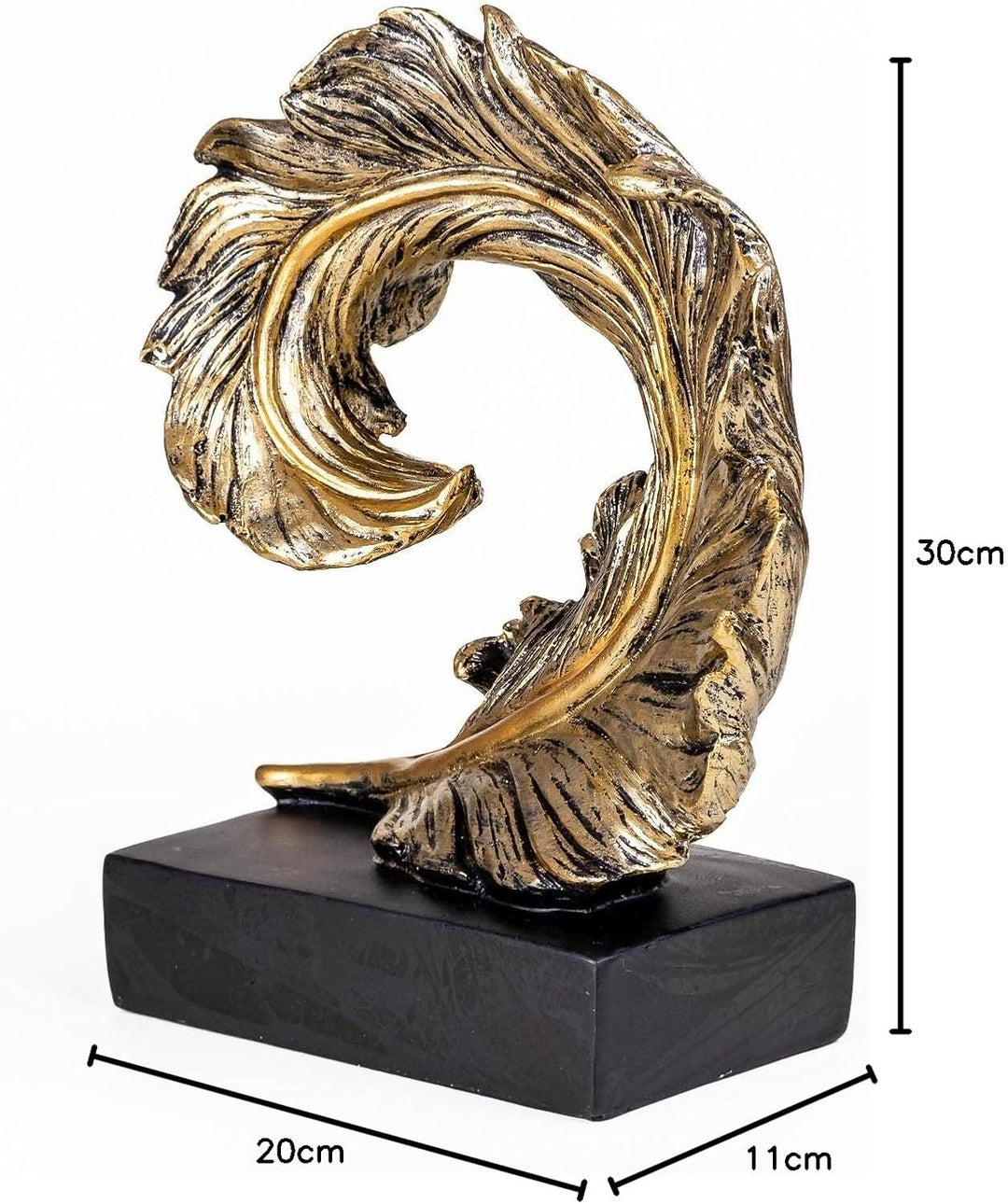 IDYL Moderne Skulptur Figur Resin Feder auf Sockel | goldfb. | Masse: 30x20x11 cm | Material: Polyre