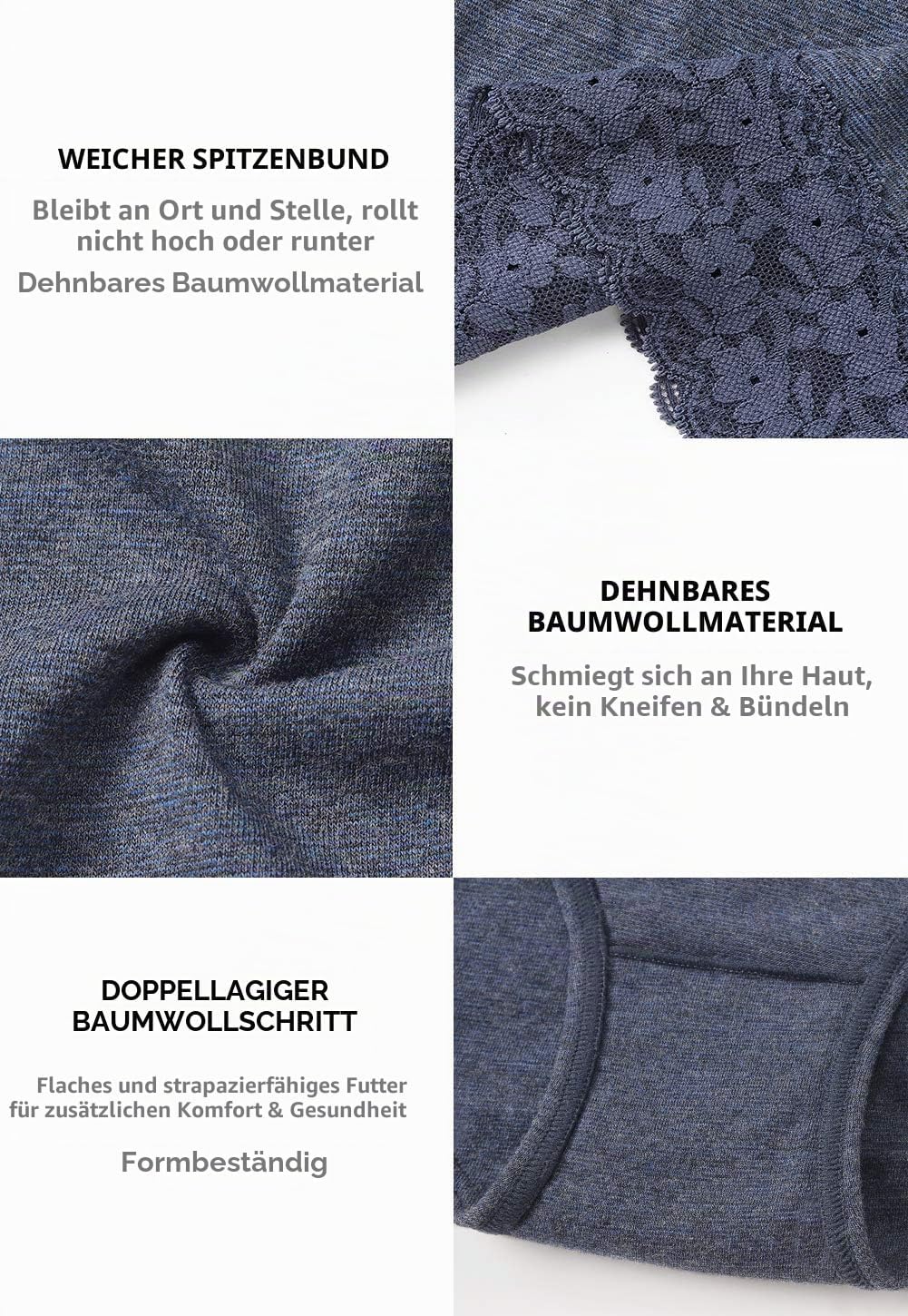 Damen-Unterwäsche, Baumwolle, Bikini-Höschen für Damen, Unterhose, Slips, Hipster, Spitze, 5er-Pack