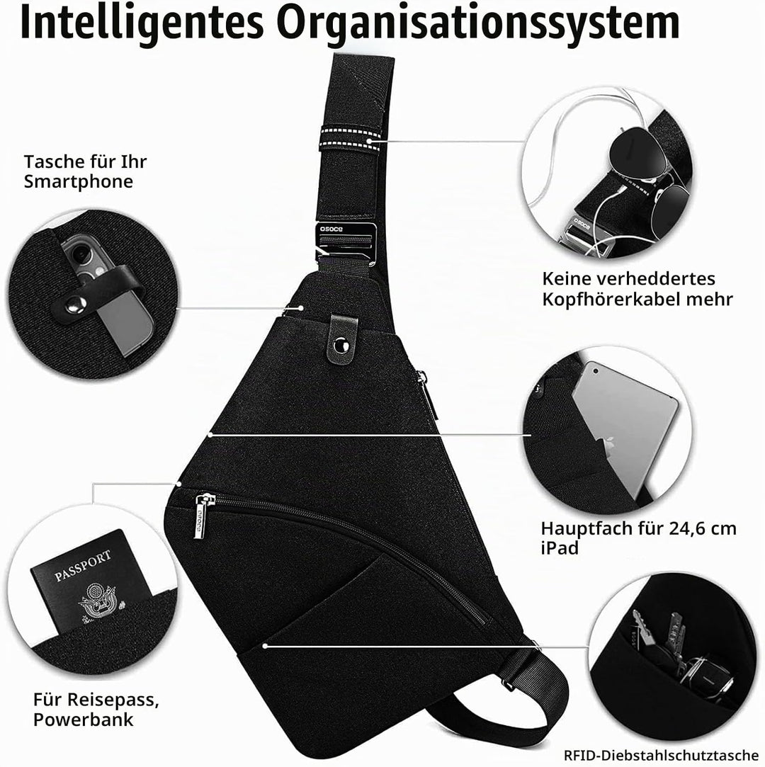 OSOCE Umhängetaschen Herren Wasserfeste Mini Bauchtasche Mehrere Taschen Schultertasche Anti-Diebsta