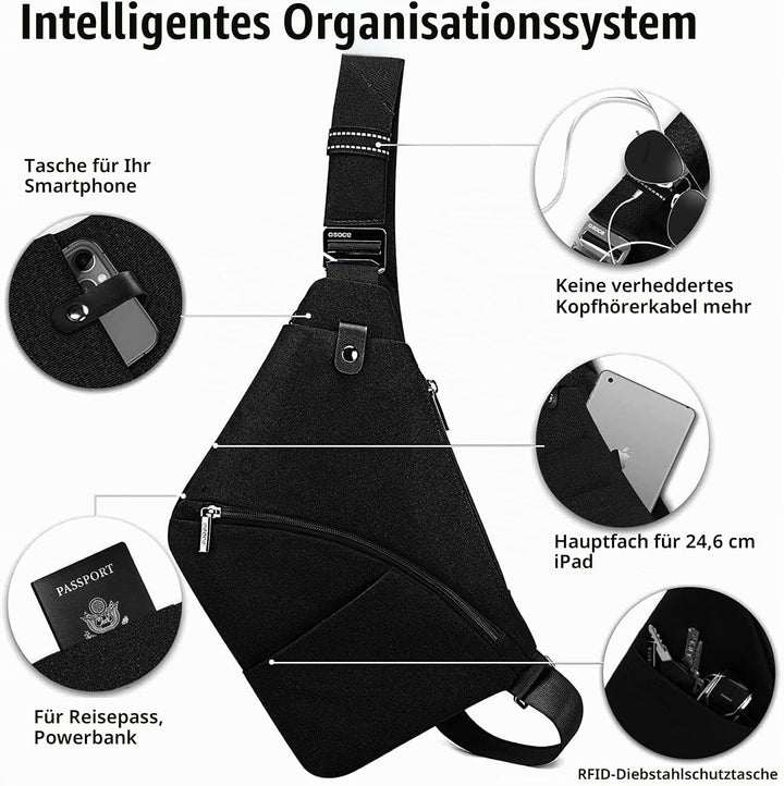 OSOCE Umhängetaschen Herren Wasserfeste Mini Bauchtasche Mehrere Taschen Schultertasche Anti-Diebsta