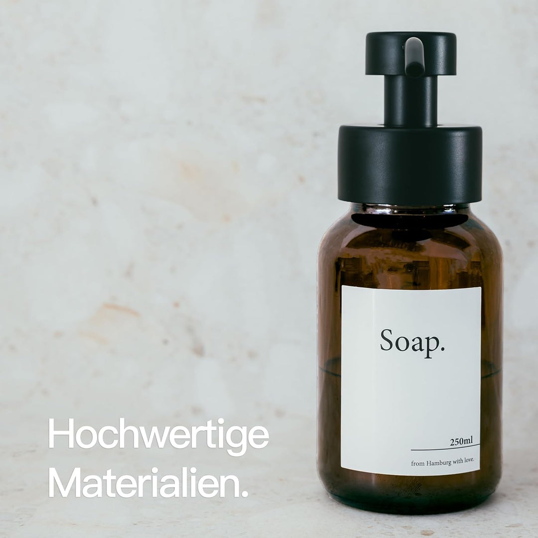 Designfabrik Hamburg | Glas Seifenspender Bad | Edelstahl-Pumpspender für Flüssigseife | Spülmittels