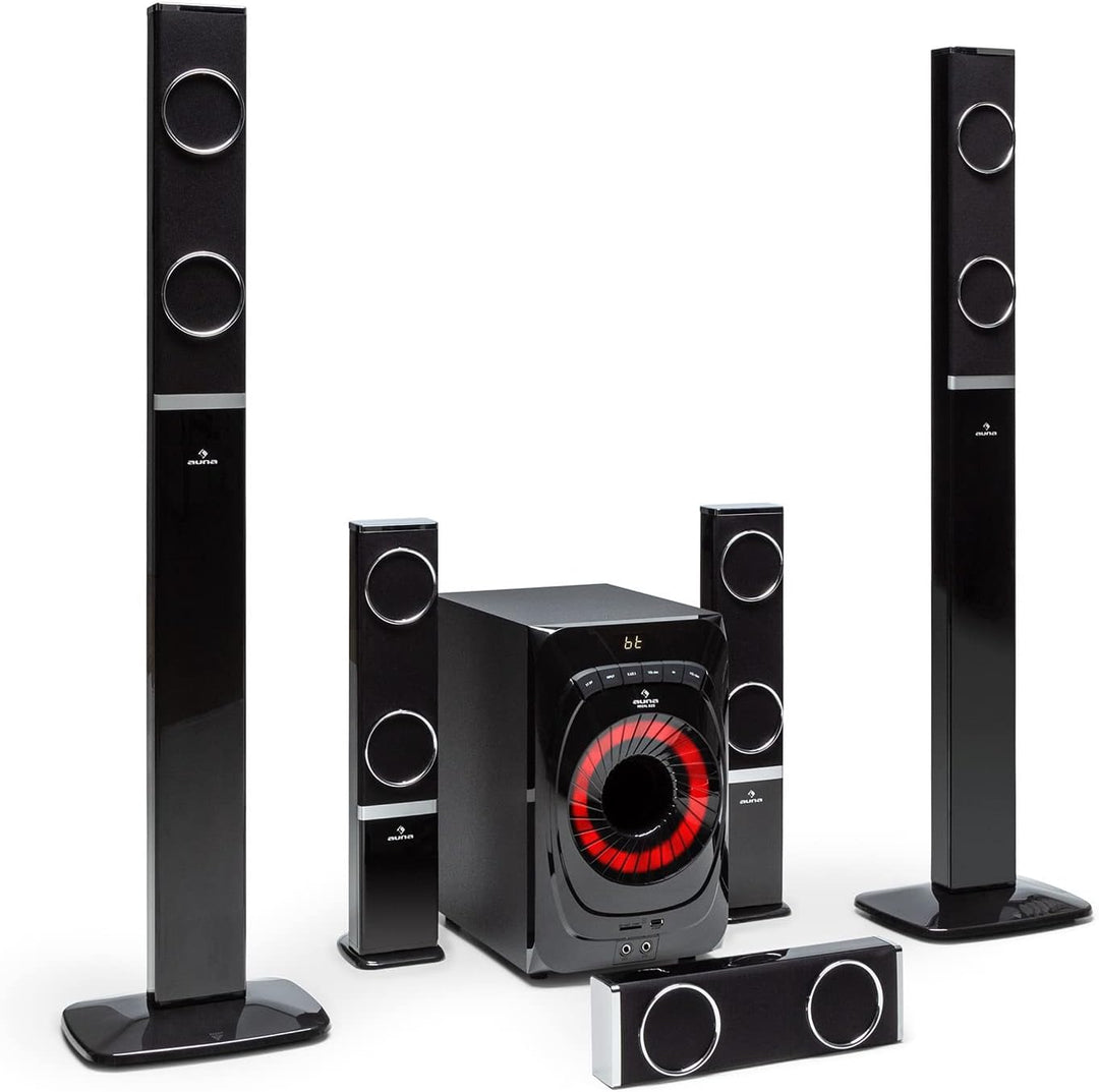 auna Areal 825 5.1 Soundsystem - 5.1 Heimkinosystem mit 200 Watt Leistung RMS, 8" Heimkino Subwoofer