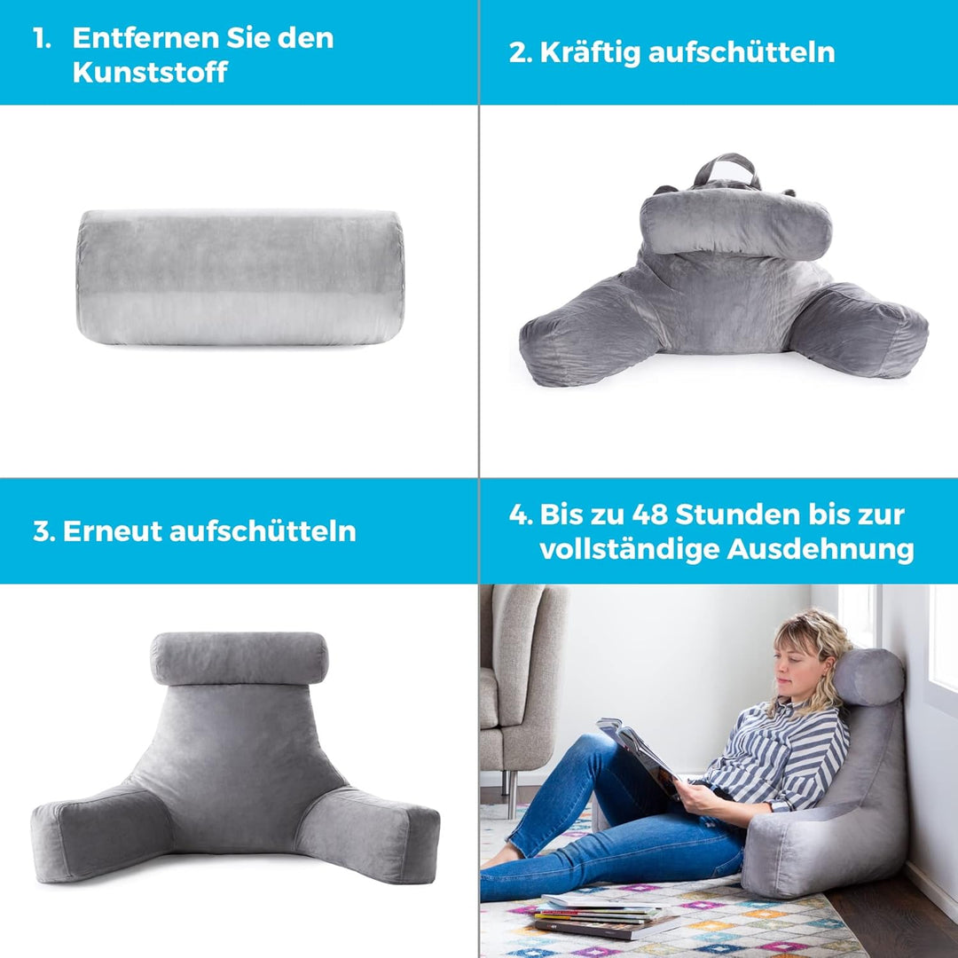 Linenspa extra grosses Rückenkissen mit Nackenstütze – Lesekissen aus zerkleinertem Memory Foam, per