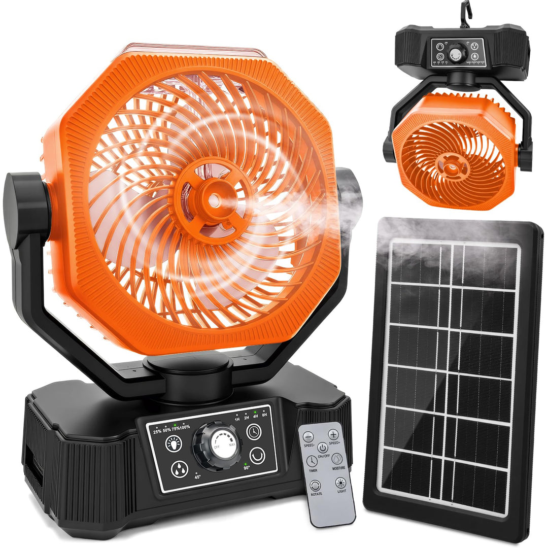 Camping Ventilator mit Wasserkühlung, Solarpanel, licht, 12000mAh Solarventilator Outdoor, Wiederauf