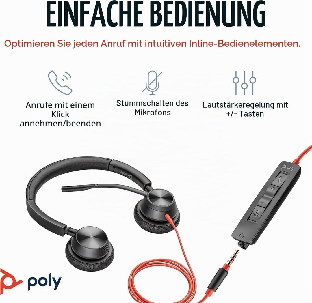 Schnurgebundenes Headset Poly Blackwire 3325 – Flexibler Mikrofonarm – Hi-Fi-Stereo – Verbindung mit