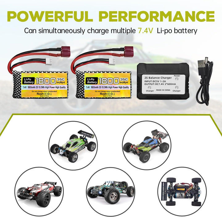 2PCS 7.4V 35C 1800mah Lithium-Batterie+1 Ladung 2 Ladegeräte für WLTYOS K920-B A959-B 12401 12403 12