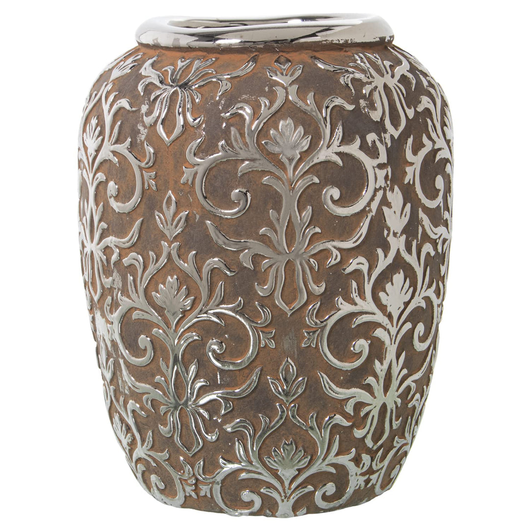 DRW Runde Vase, aus Keramik, antikes Silber, 30 x 39 cm