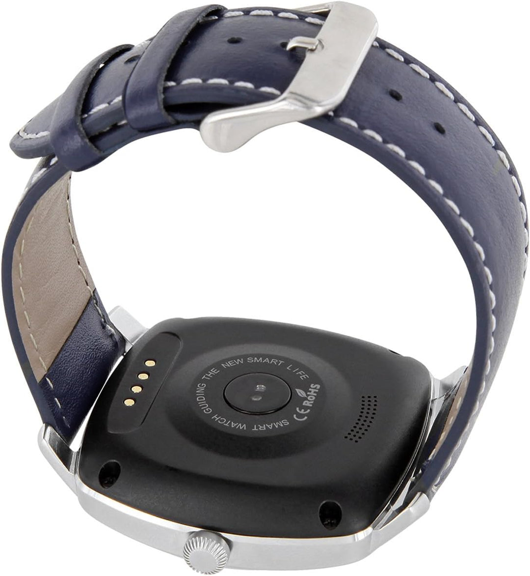 X-WATCH 54018 NARA XW PRO Herren Smartwatch, Apple iOS und Android kompatibel - Lederarmband Navy Bl
