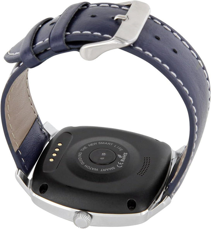 X-WATCH 54018 NARA XW PRO Herren Smartwatch, Apple iOS und Android kompatibel - Lederarmband Navy Bl