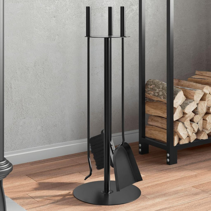 Kaminbesteck-Set 4-teilig Stahl schwarz mit Haken Besen Schaufel für Holz- und Pelletofen sichere Fe