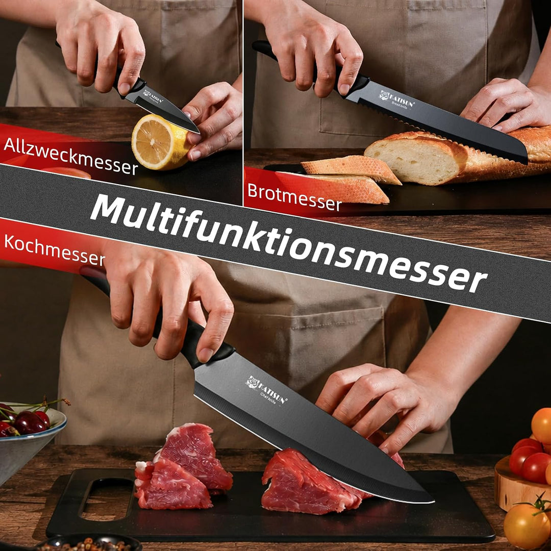 16-tlg. Messerblock mit Messer – selbstschärfend, schwarz | Kompletter Messerblock mit Messer – 16-t