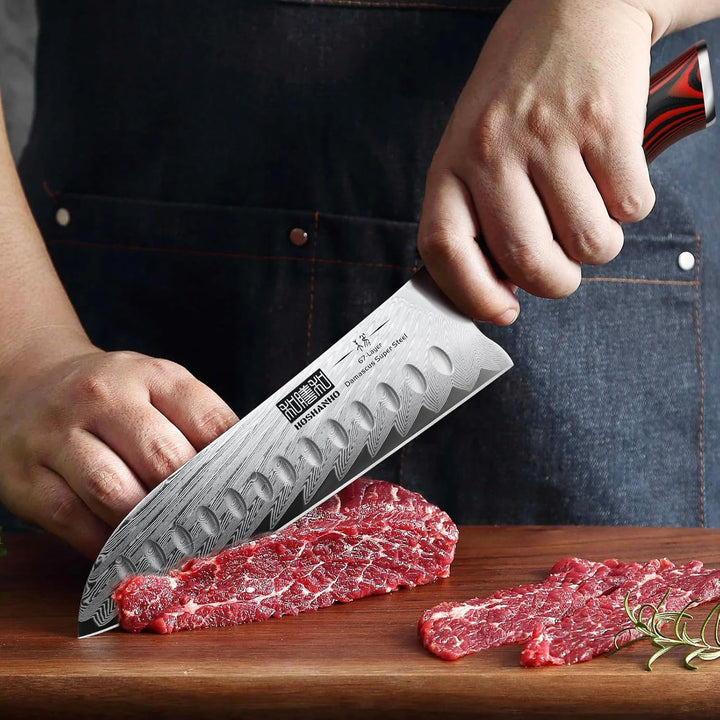 HOSHANHO Damaszener Santokumesser, professionelles 7-Zoll-Küchenmesser, ultrascharfes Santoku-Kochme