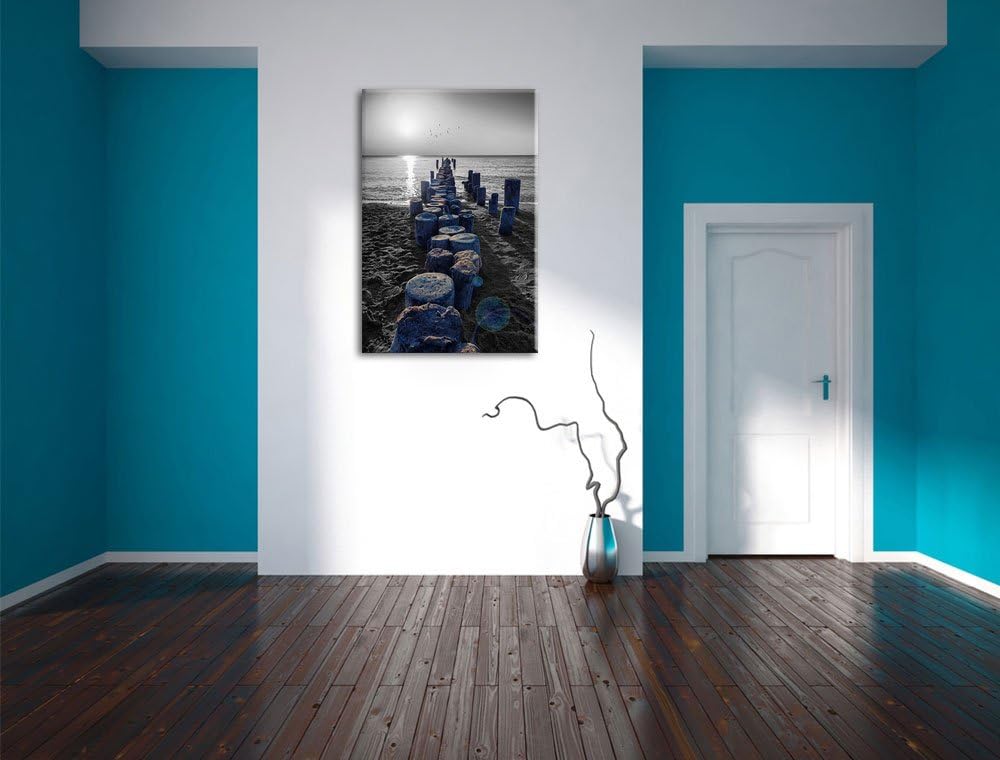 einzigartige Baumstümpfe am Meer schwarz/weiss Format: 100x70 auf Leinwand, XXL riesige Bilder ferti