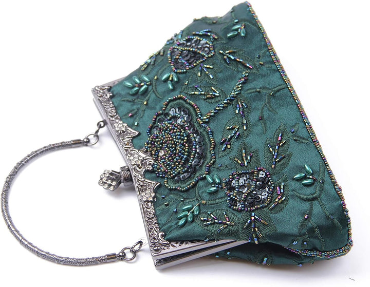 Jywmsc Damen Vintage Floral handgemachte Seed Bead Pailletten Clutch Geldbörse Hochzeit Abendtasche