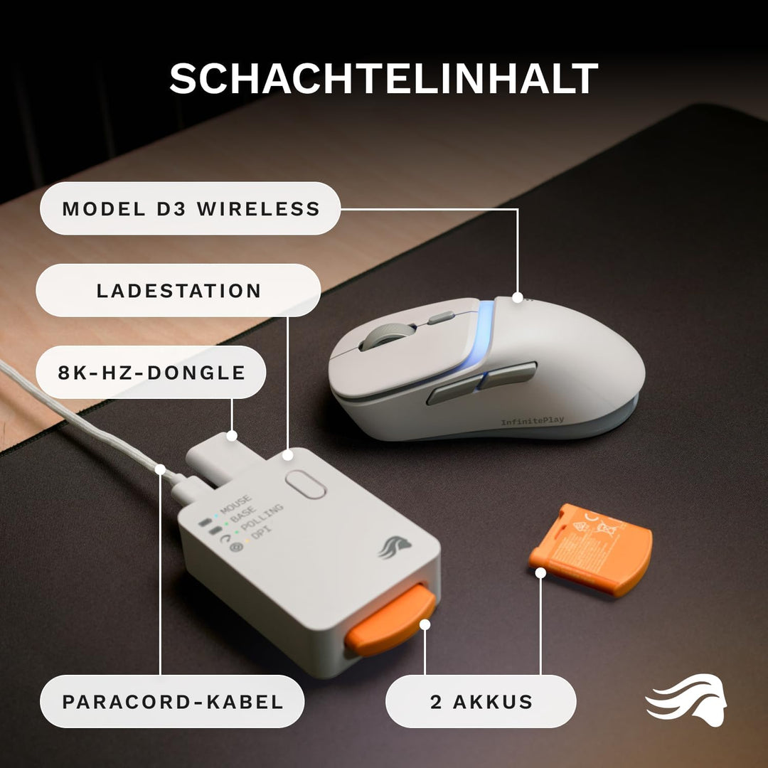 GLORIOUS Gaming – Model D3 Wireless-Gaming-Maus – Wechsel-Akku-System InfinitePlay, 8k Abfragerate,