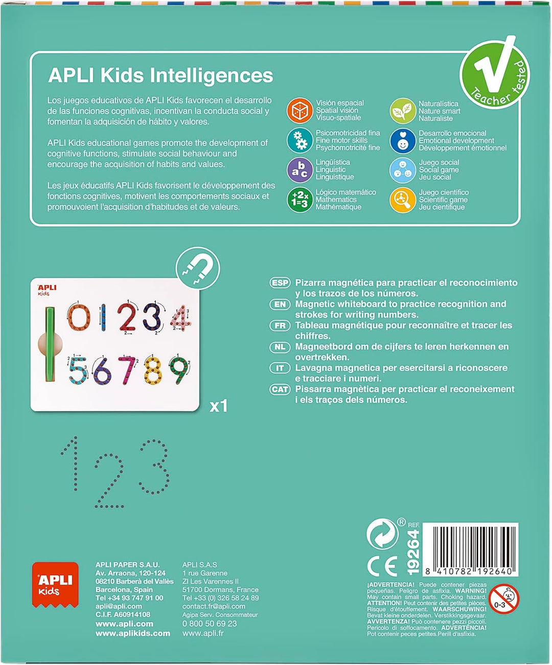 APLI Kids 19264 Magnetische Lerntafel – Zahlen 123 – Lernen Sie die Zahlen von 0 bis 9, inklusive Ma