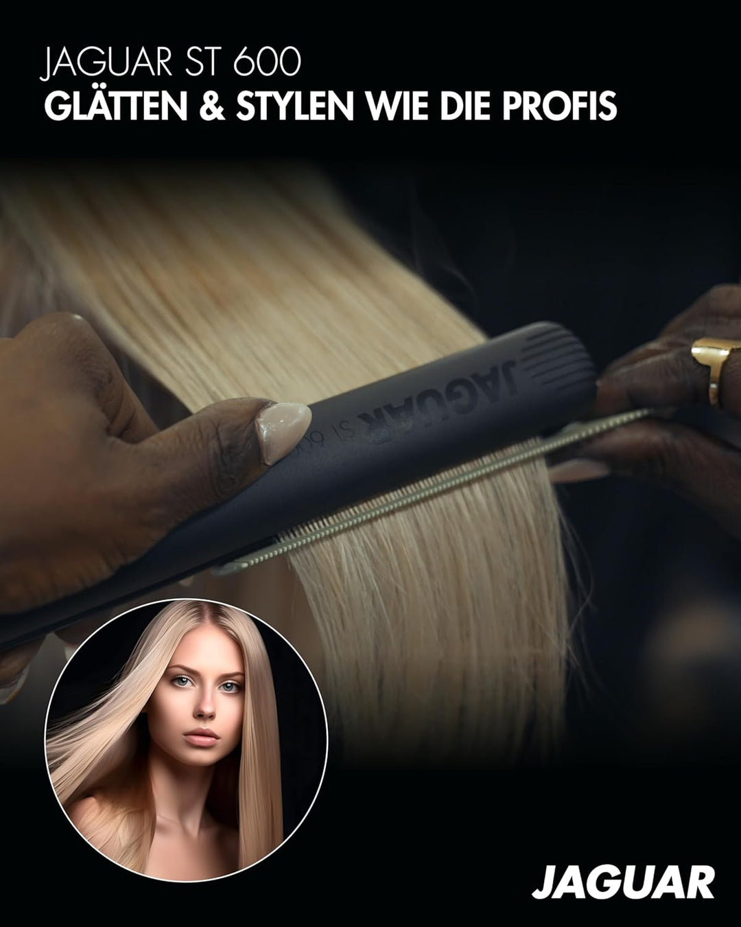JAGUAR Glätteisen ST600 Black | Profi Haarglätter mit stufenloser Temperatureinstellung | Inkl. abge