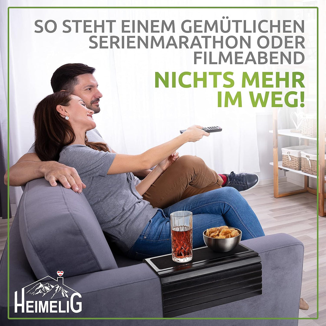 Heimelig Sofa Tablett | rutschfeste Couch Ablage aus nachhaltigem Bambus | Flexibler Sofa Butler für