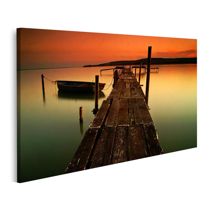 islandburner Bild auf Leinwand Balaton See Steg Bei Sonnenuntergang Bilder Wandbilder Poster Leinwan