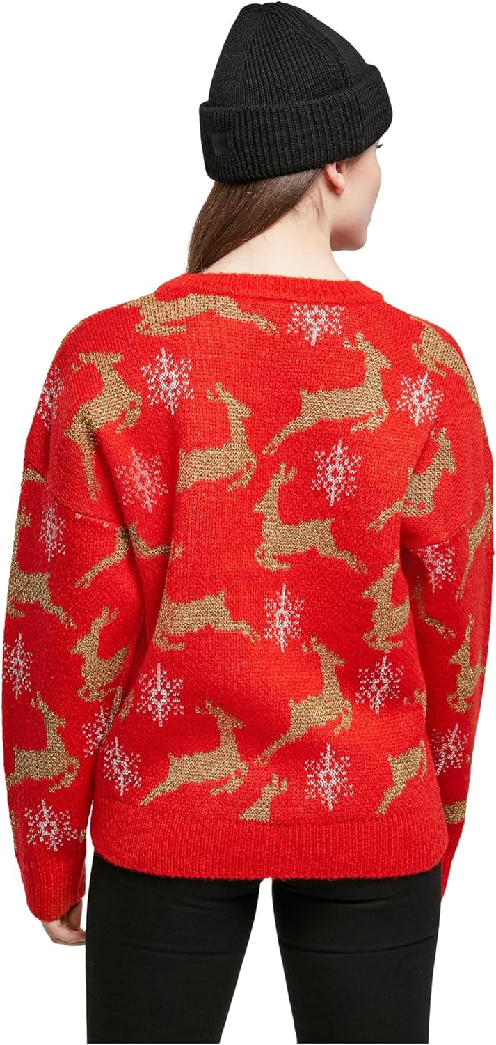 Urban Classics Damen Pullover Ladies Oversized Christmas Sweater, Sweatshirt mit weihnachtlichem Mot
