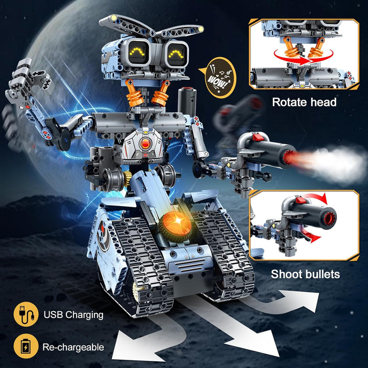 Technik Roboter Bausatz für Kinder mit LED Augen, 5-in-1 App Fernbedienung Roboticset Baustein RC Bu