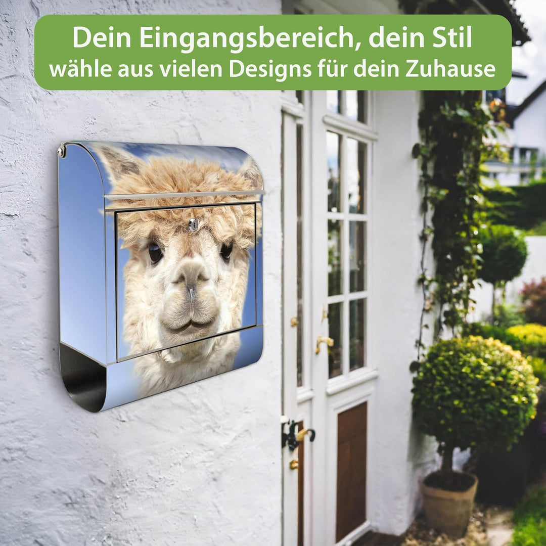 banjado Briefkasten Edelstahl 38x43x12cm & 2 Schlüssel - rostfreier Edelstahl Briefkasten mit Zeitun