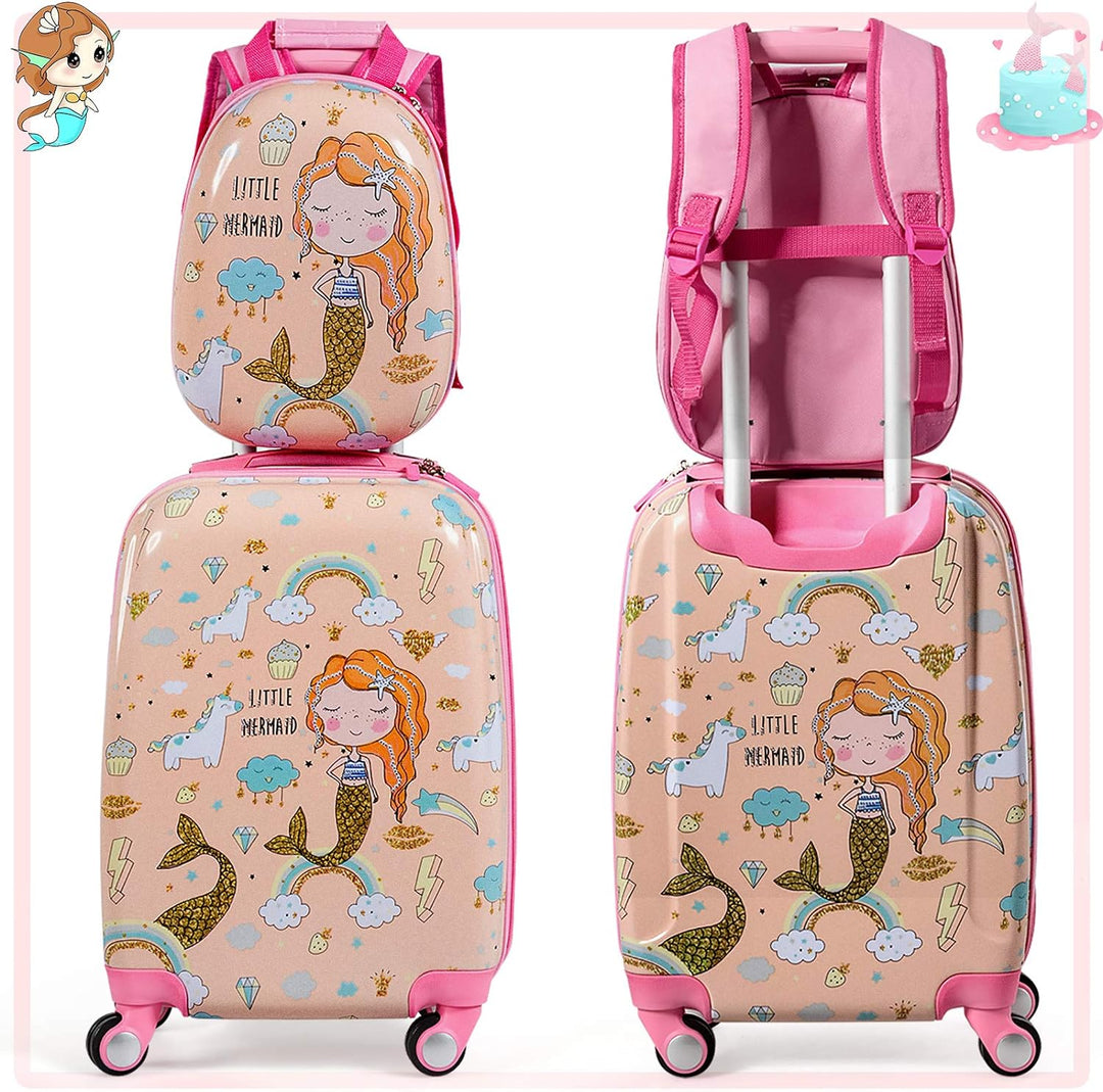 COSTWAY 2tlg Kinderkoffer + Rucksack, Kindertrolley aus Kunststoff, Kindergepäck, Kinder Kofferset H