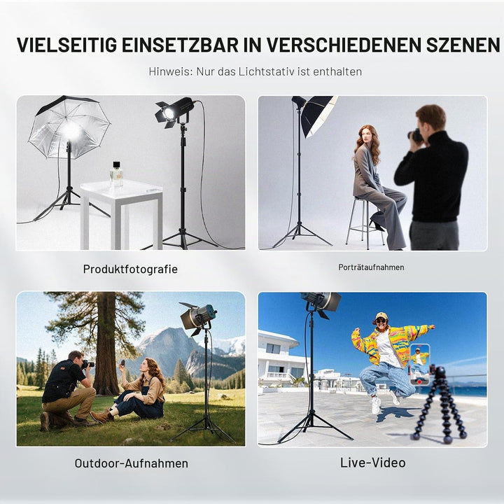 NEEWER ST200B Fotografie Lichtständer, 56–200cm, mit Kugelkopf, 1/4" Schraube, maximale Traglast 4kg