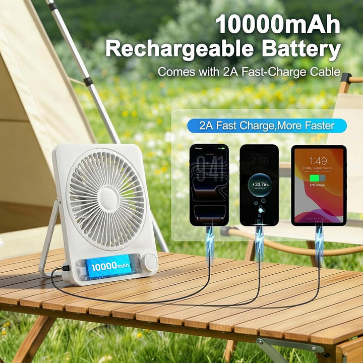 Akku Ventilator 10000mAh 40H mit 100 Stufen: Stufenlos Regulierbarer Tischventilator leise mit Wandh