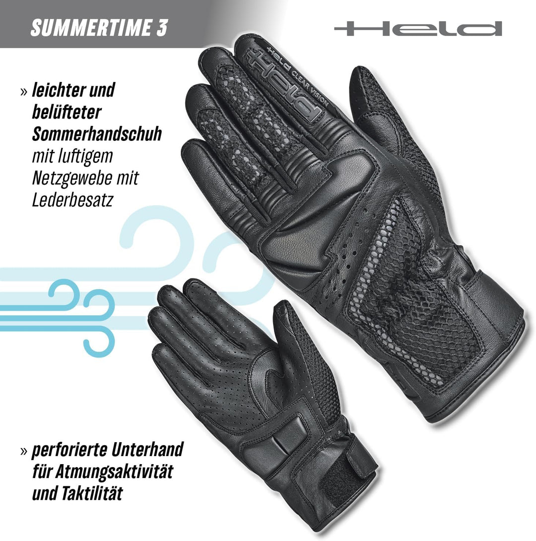 Held Summertime 3 Motorradhandschuhe Damen - Motorrad Handschuhe Sommer Touchscreen fähig - Lederhan